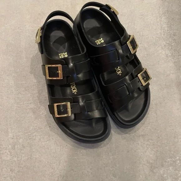 Birkenstock / Cannes Black Leather Sandals Size W 39 uS 8 Narrow NEW No Box - Picture 4 of 10